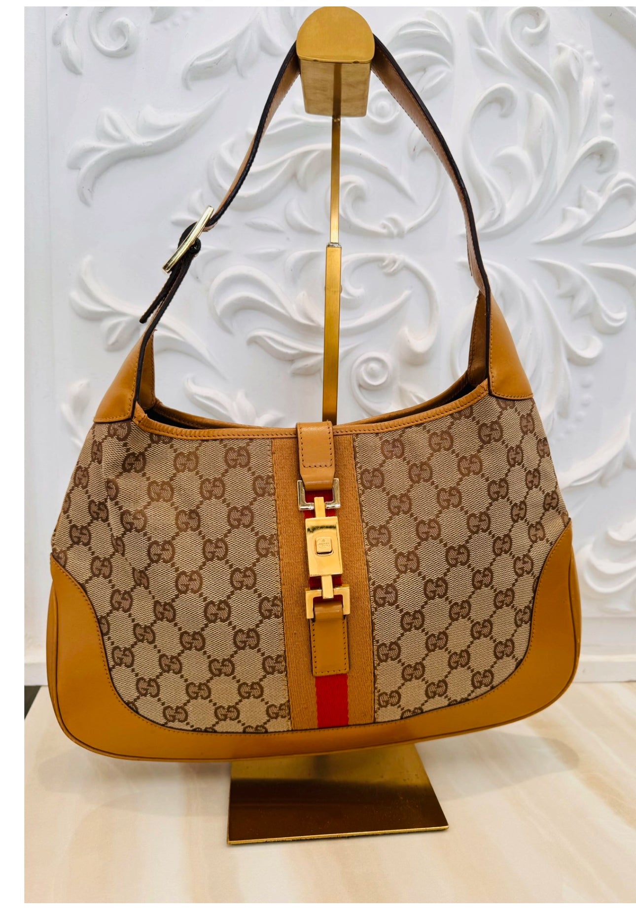 Gucci Jackie 1961 GG Monogram Canvas & Leather Medium Shoulder Bag /handbag Beige