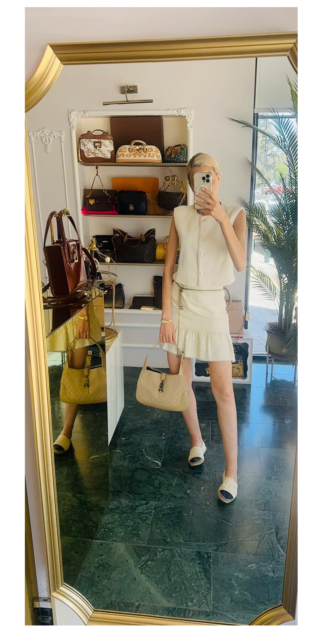 GUCCI GG Canvas Jackie Shoulder Bag Beige