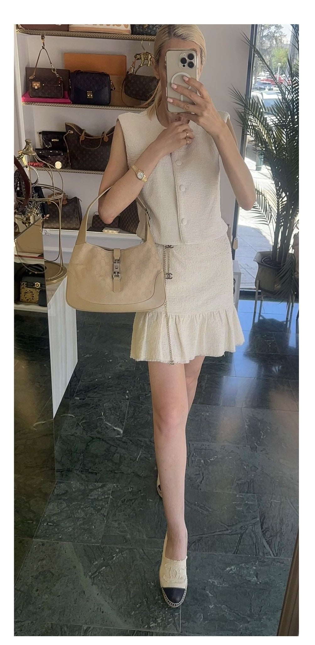 GUCCI GG Canvas Jackie Shoulder Bag Beige