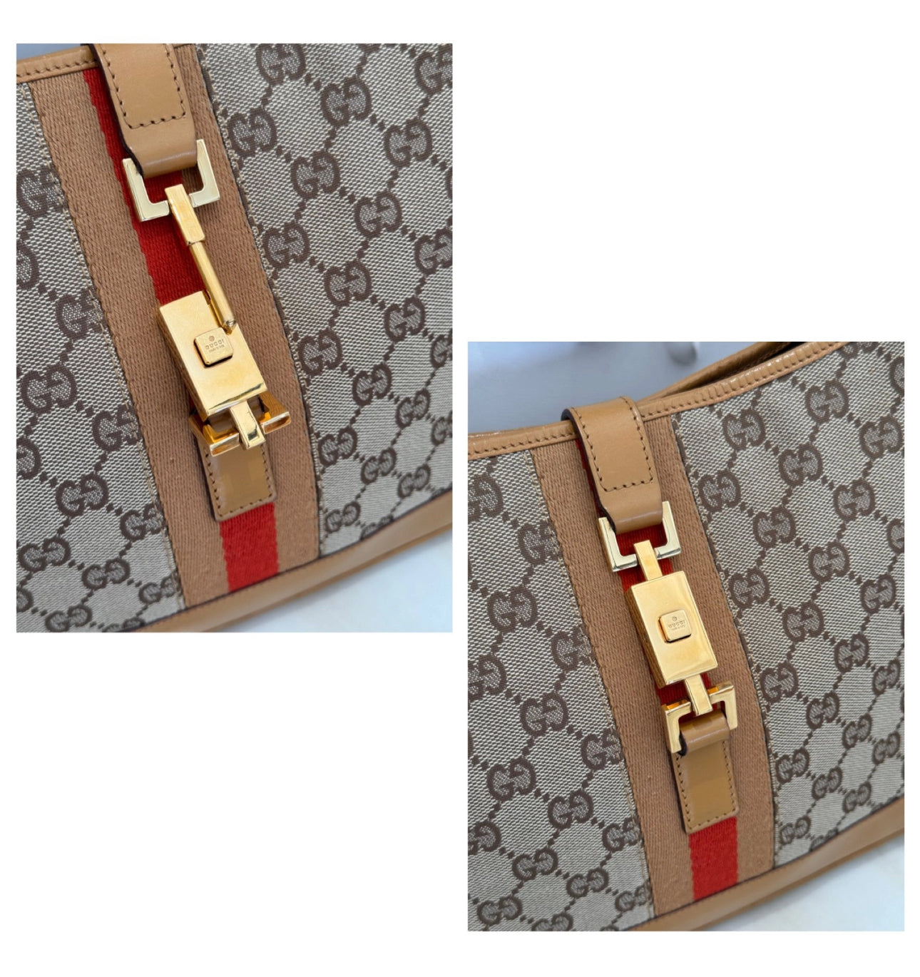 Gucci Jackie 1961 GG Monogram Canvas & Leather Medium Shoulder Bag /handbag Beige