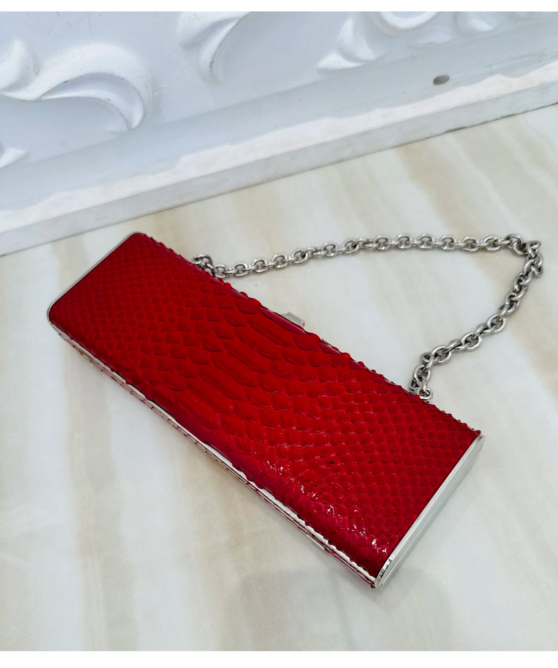 RARE Miu Miu Red real snakeskin Python Box Chain Clutch