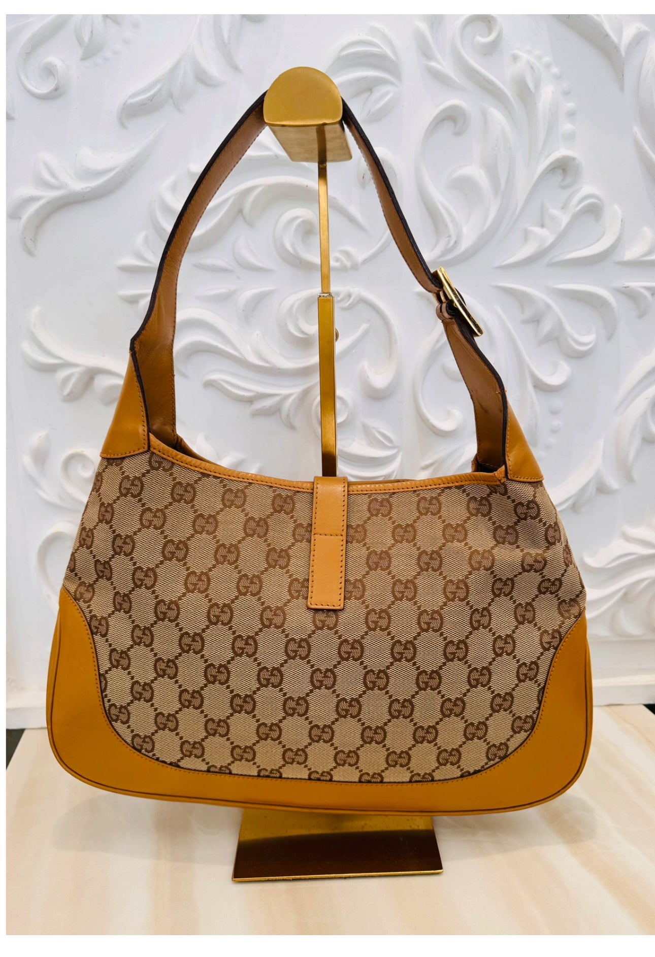 Gucci Jackie 1961 GG Monogram Canvas & Leather Medium Shoulder Bag /handbag Beige