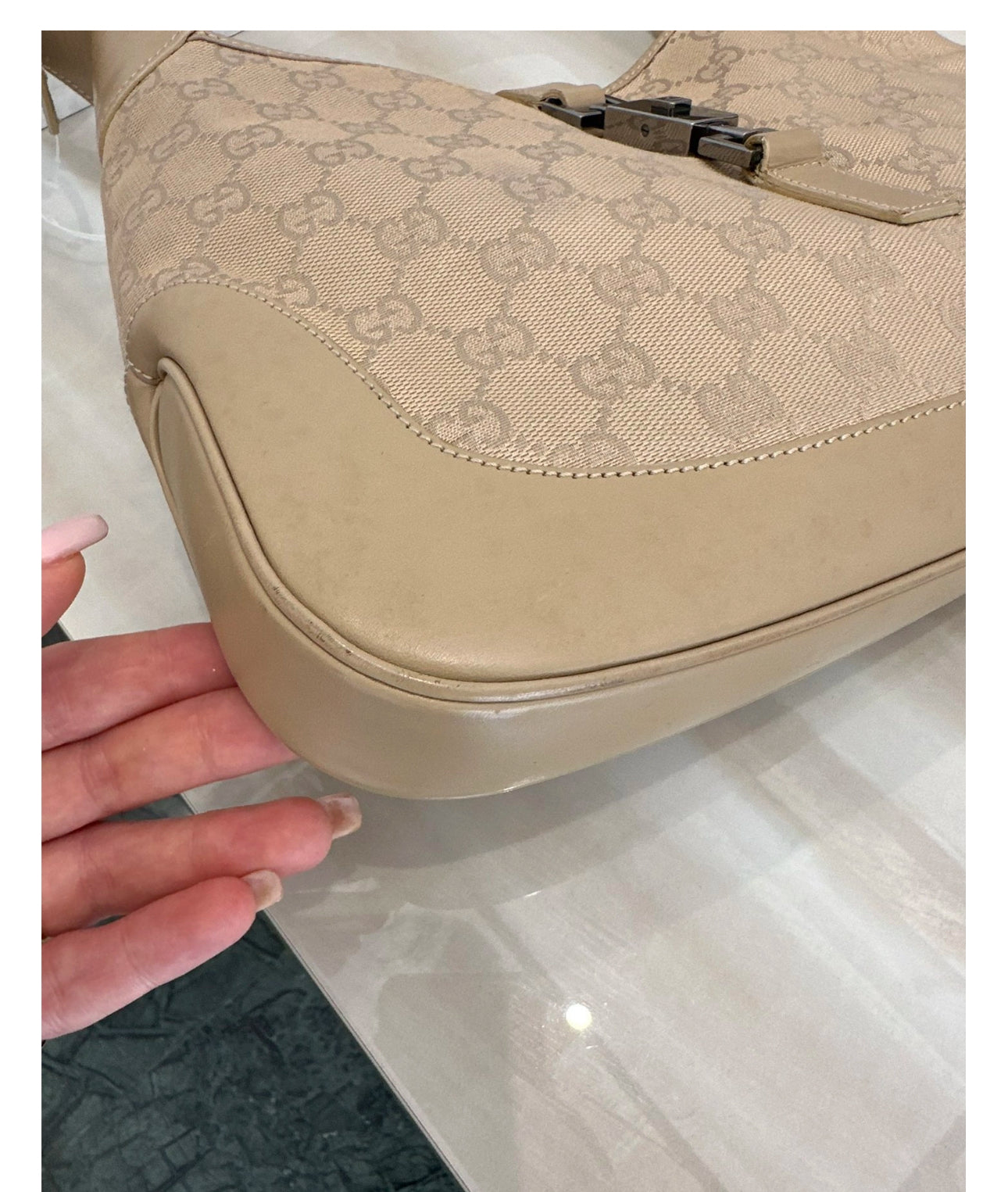 GUCCI GG Canvas Jackie Shoulder Bag Beige
