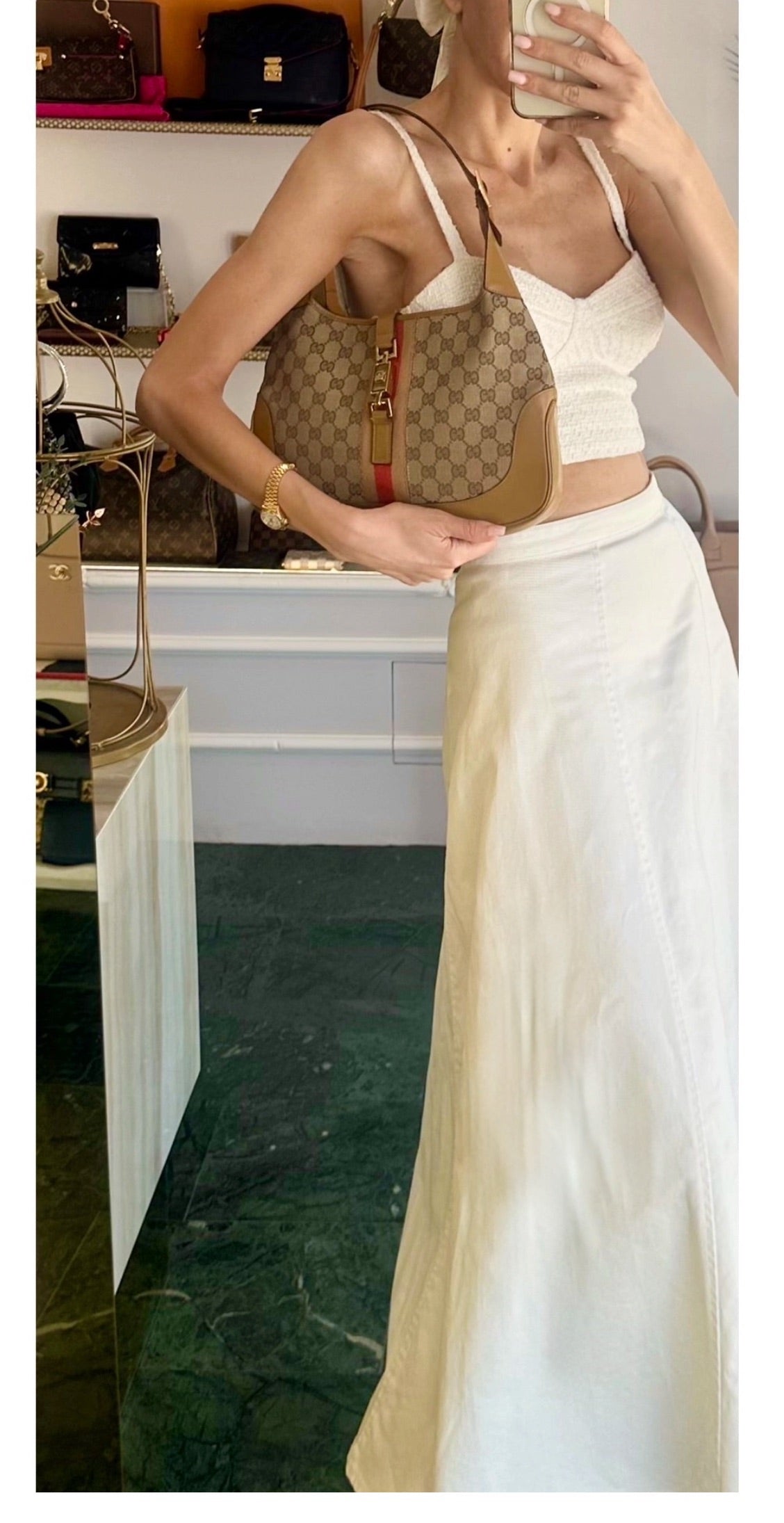 Gucci Jackie 1961 GG Monogram Canvas & Leather Medium Shoulder Bag /handbag Beige