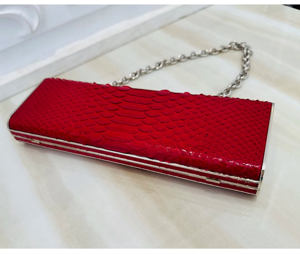 RARE Miu Miu Red real snakeskin Python Box Chain Clutch