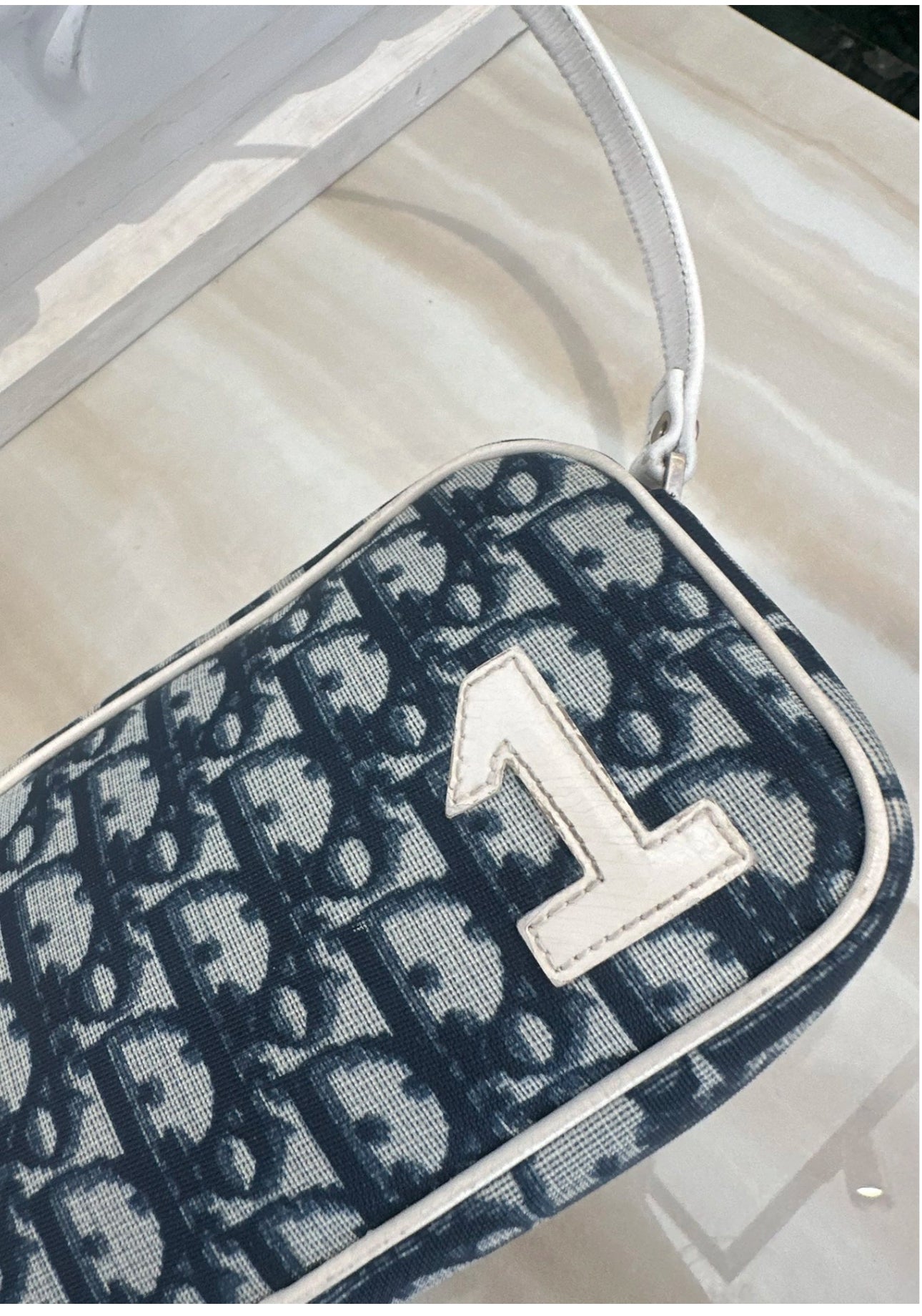 Dior by Galliano vintage y2k White/Blue Oblique trotter Canvas and ecru Patent Leather No.1
Pochette Bag