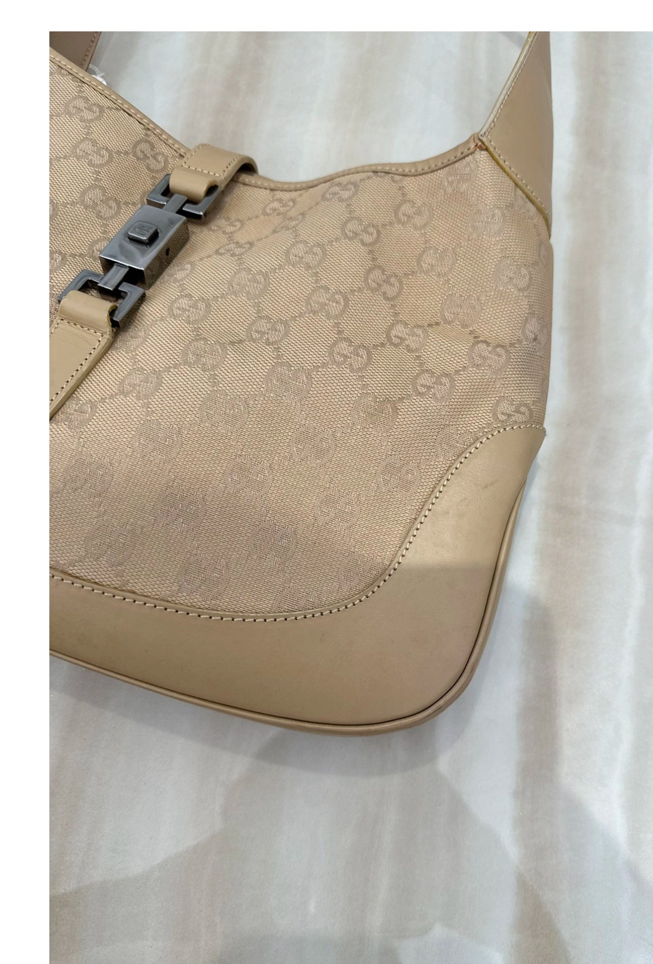 GUCCI GG Canvas Jackie Shoulder Bag Beige