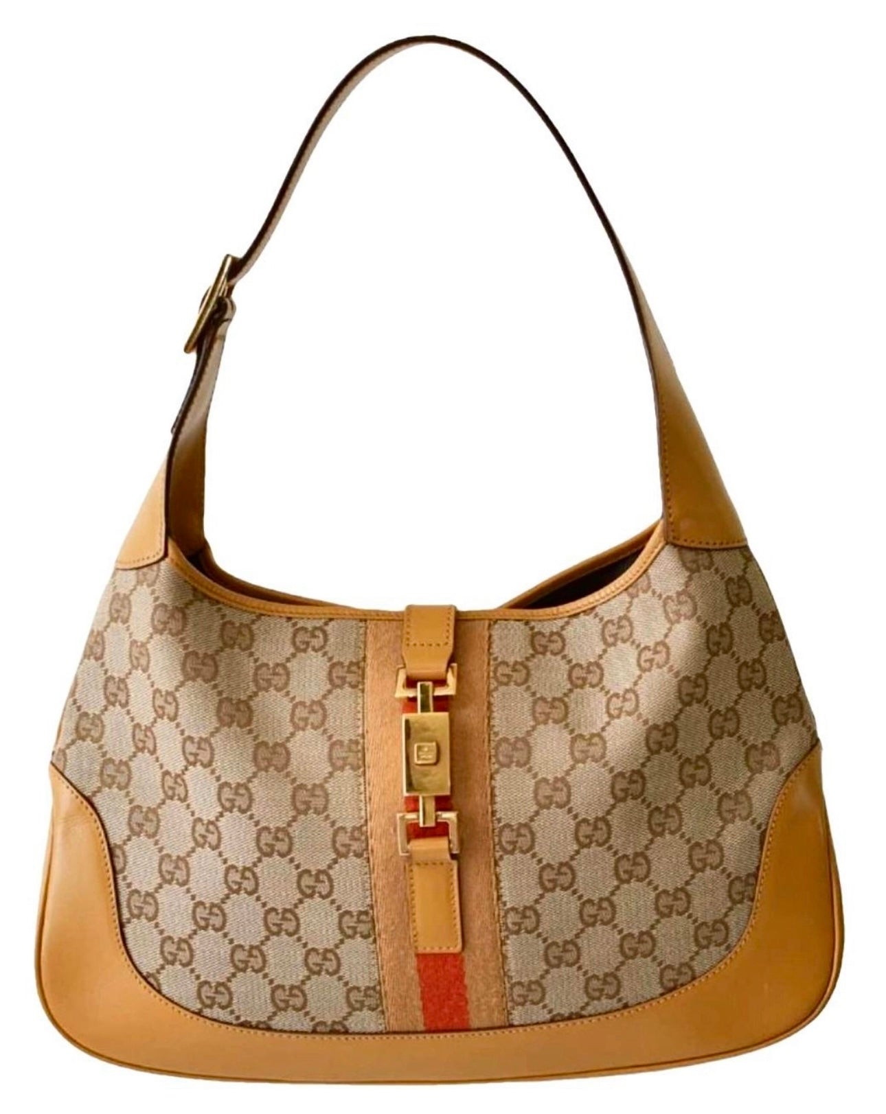 Gucci Jackie 1961 GG Monogram Canvas & Leather Medium Shoulder Bag /handbag Beige