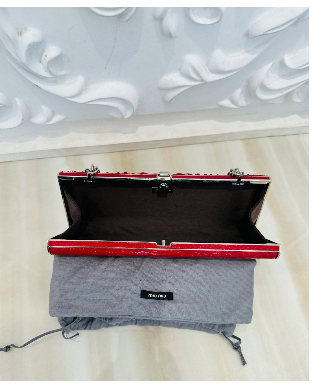 RARE Miu Miu Red real snakeskin Python Box Chain Clutch