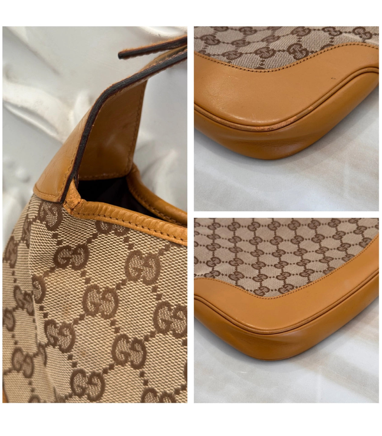 Gucci Jackie 1961 GG Monogram Canvas & Leather Medium Shoulder Bag /handbag Beige