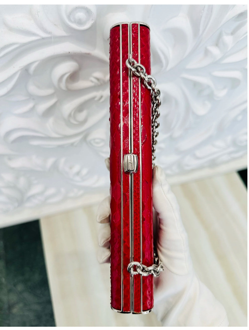 RARE Miu Miu Red real snakeskin Python Box Chain Clutch