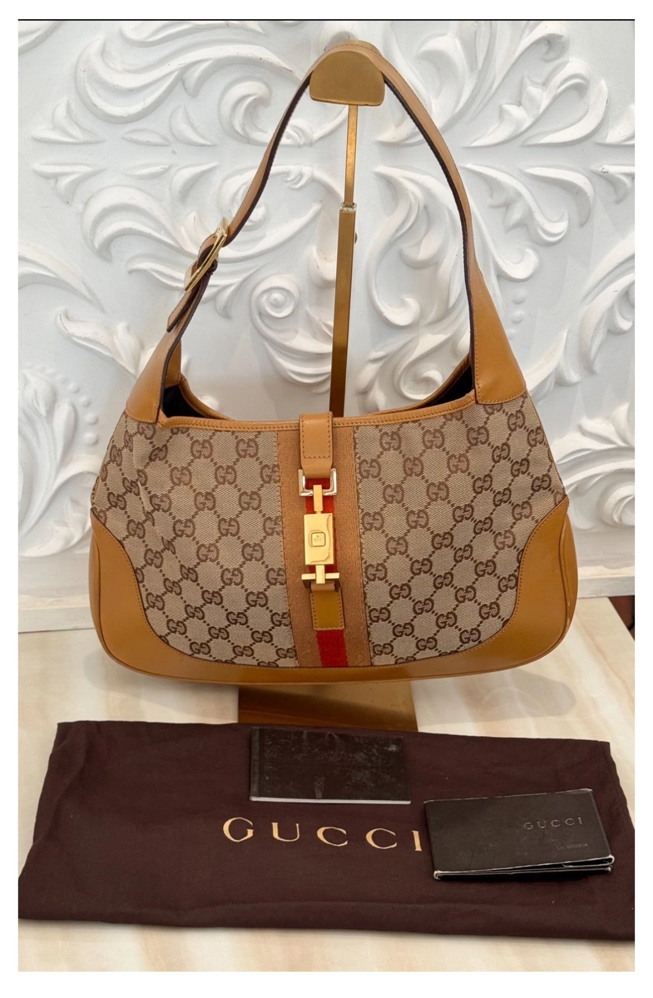 Gucci Jackie 1961 GG Monogram Canvas & Leather Medium Shoulder Bag /handbag Beige
