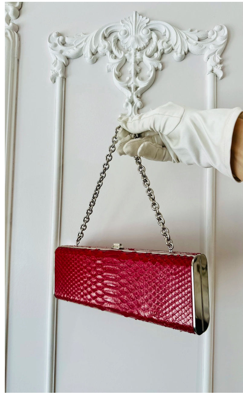 RARE Miu Miu Red real snakeskin Python Box Chain Clutch