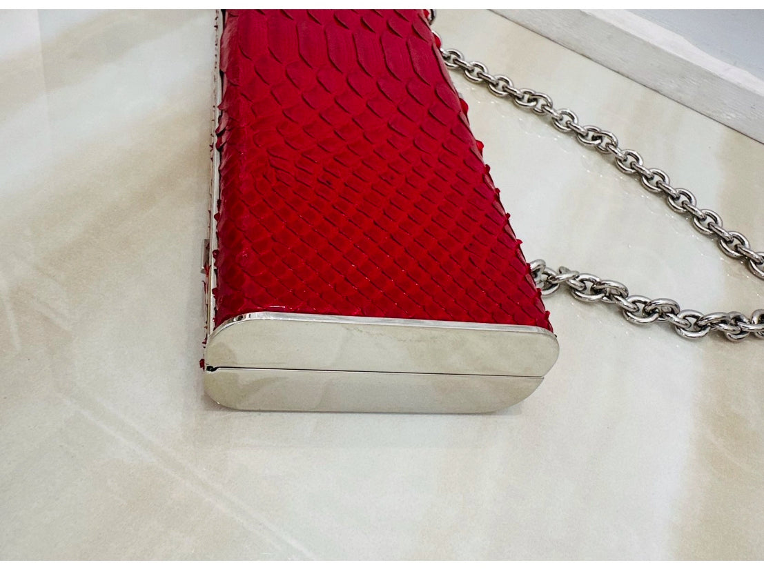 RARE Miu Miu Red real snakeskin Python Box Chain Clutch