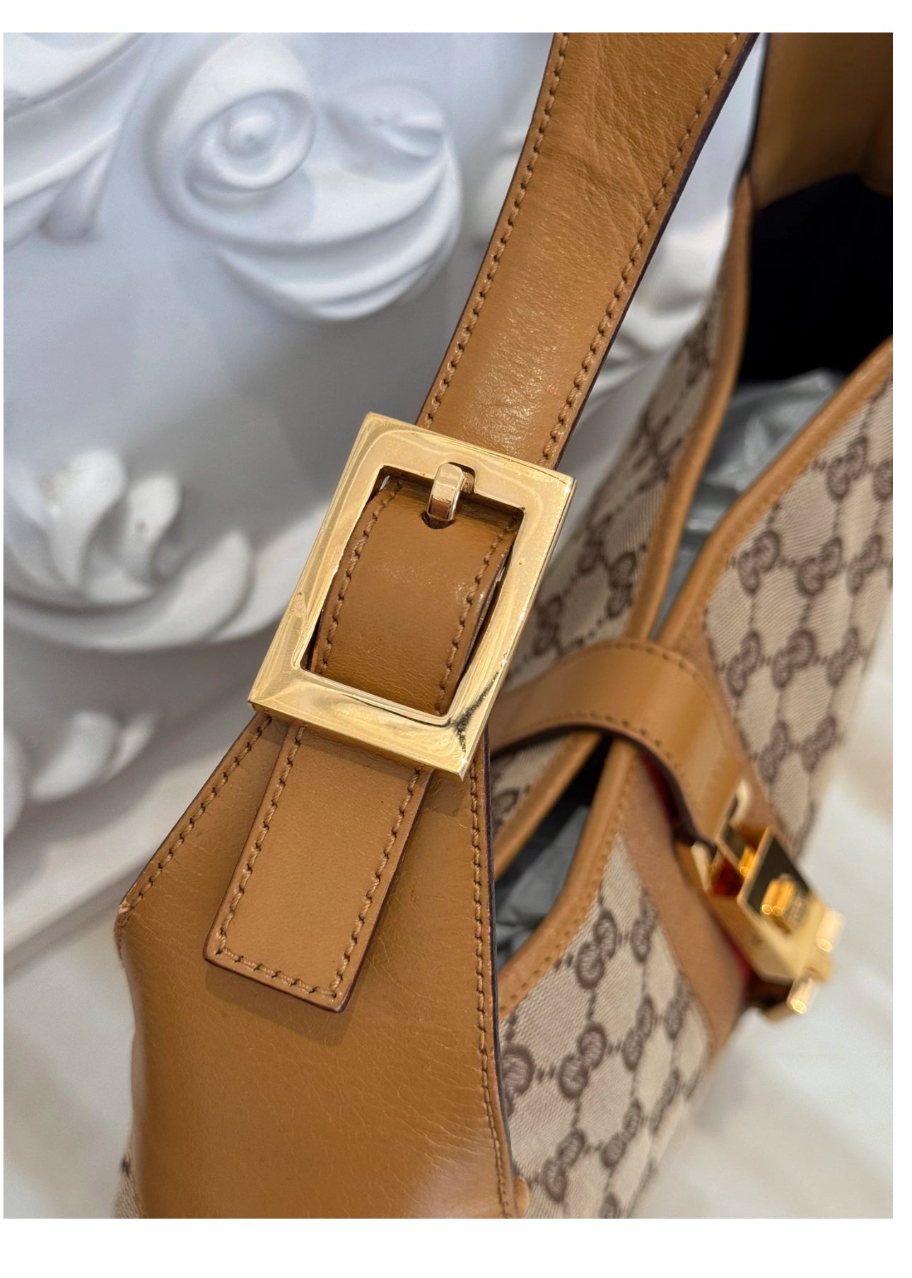 Gucci Jackie 1961 GG Monogram Canvas & Leather Medium Shoulder Bag /handbag Beige