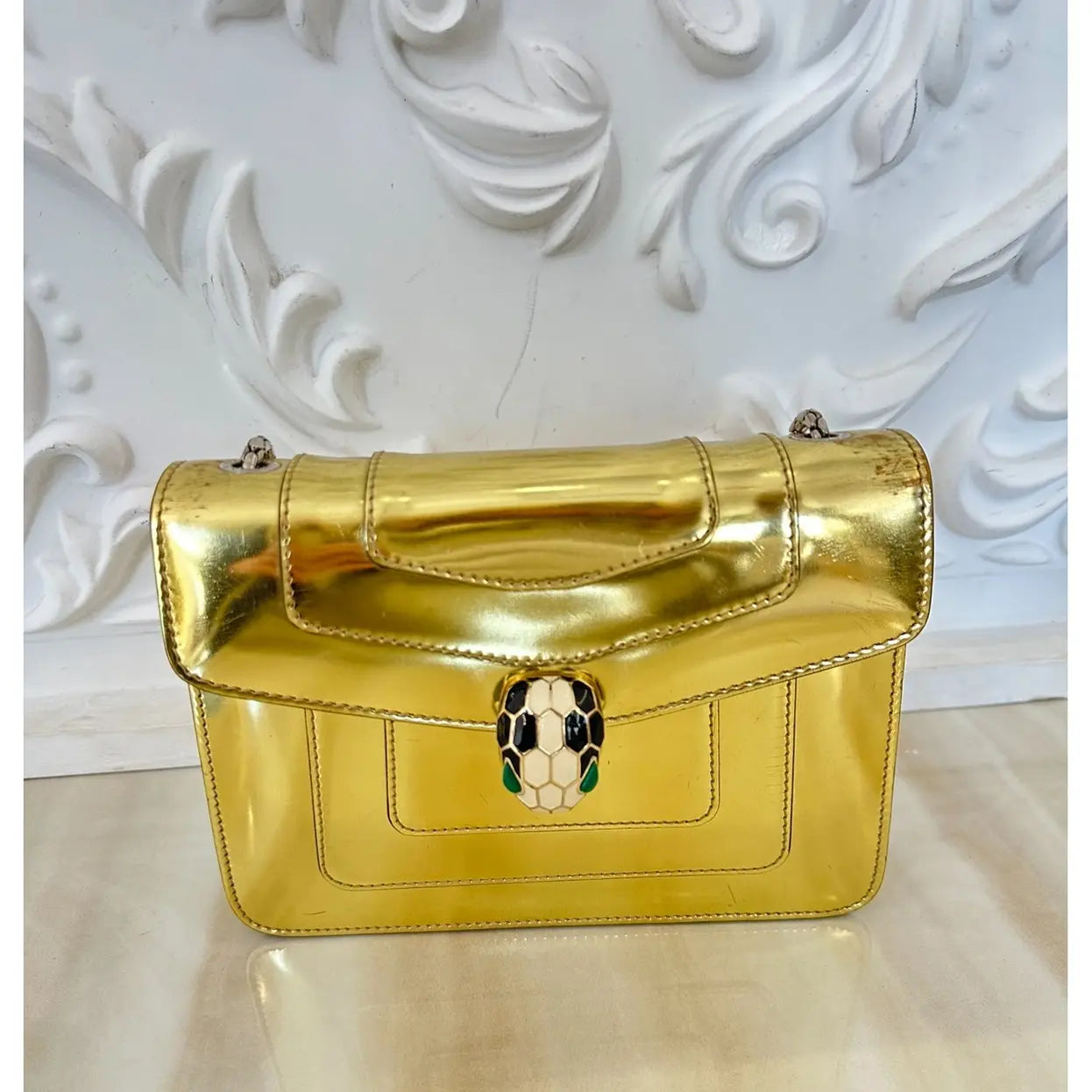 BULGARI Serpenti patent leather handbag