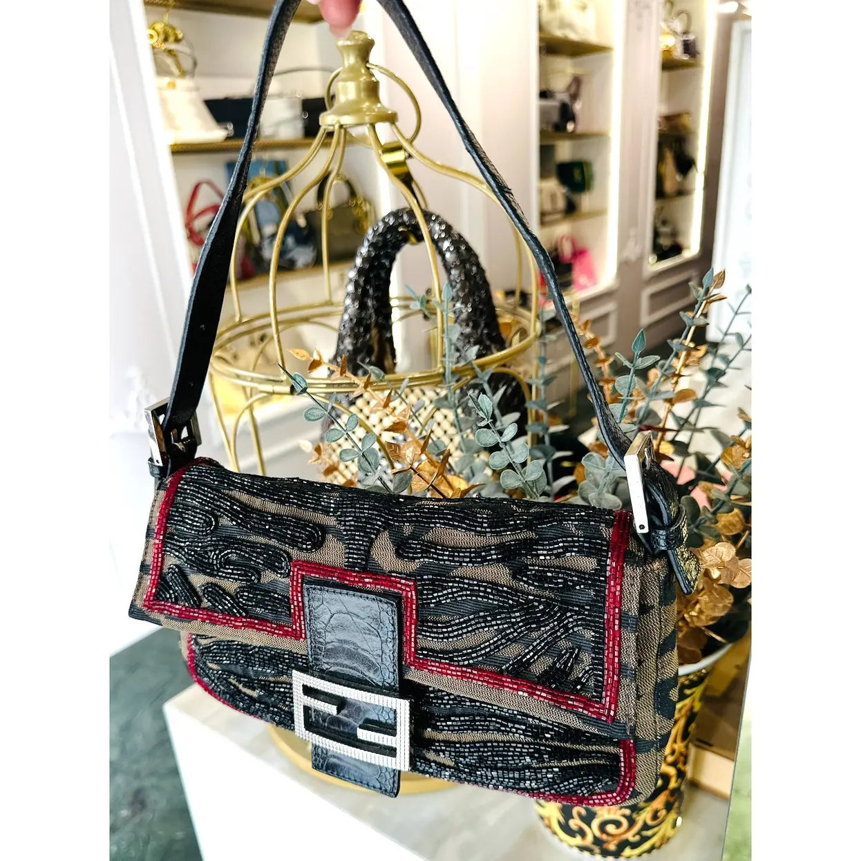 Baguette glitter handbag