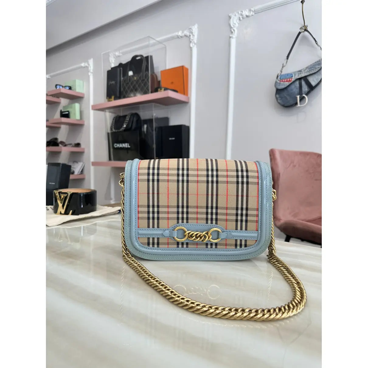 Burberry The Link patent leather handbag