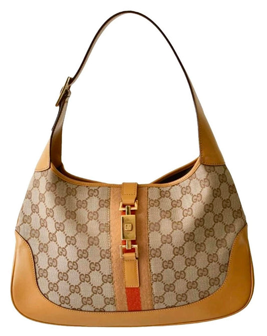 Gucci Jackie 1961 GG Monogram Canvas & Leather Medium Shoulder Bag /handbag Beige