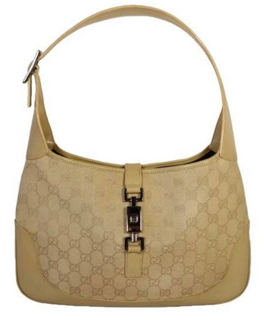 GUCCI GG Canvas Jackie Shoulder Bag Beige