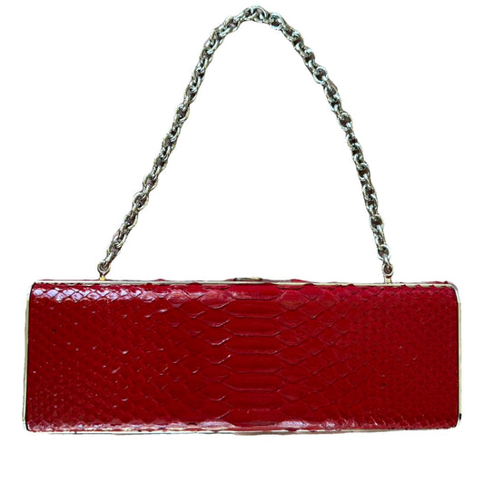 RARE Miu Miu Red real snakeskin Python Box Chain Clutch