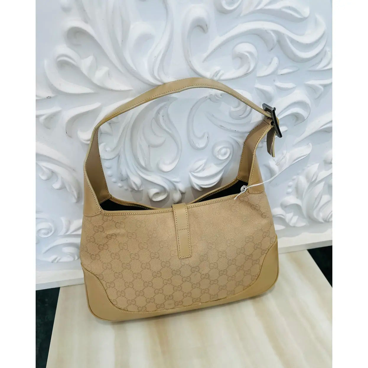GUCCI GG Canvas Jackie Shoulder Bag Beige