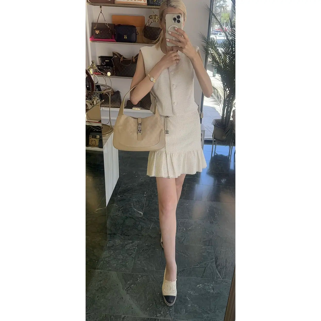 GUCCI GG Canvas Jackie Shoulder Bag Beige