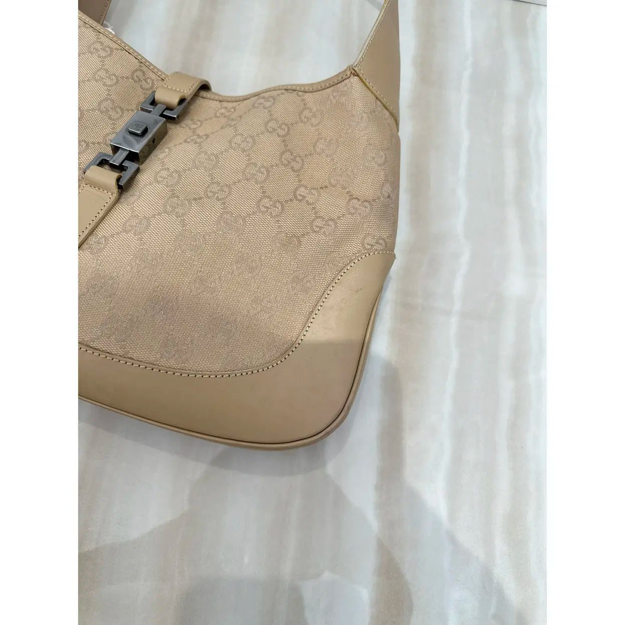 GUCCI GG Canvas Jackie Shoulder Bag Beige