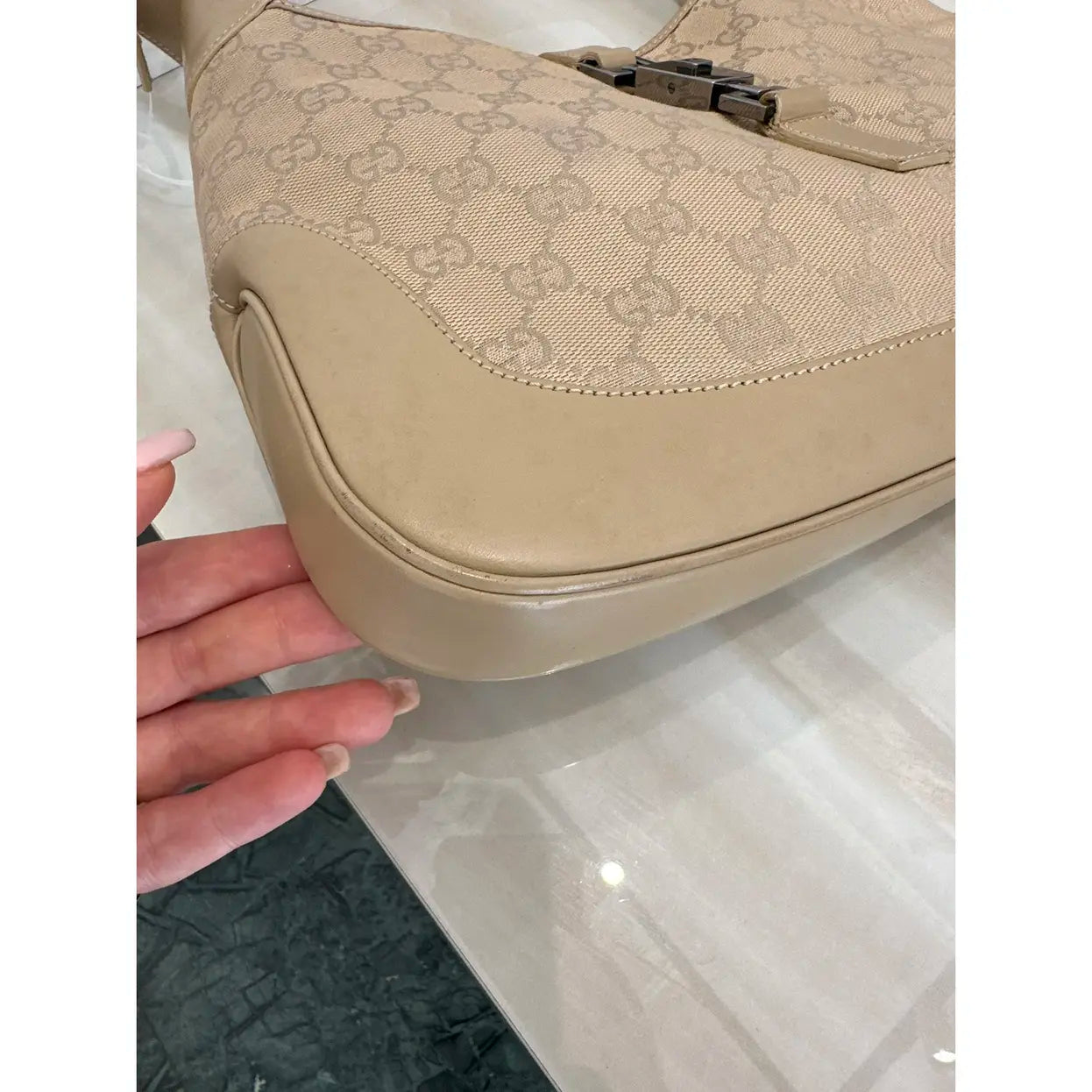 GUCCI GG Canvas Jackie Shoulder Bag Beige
