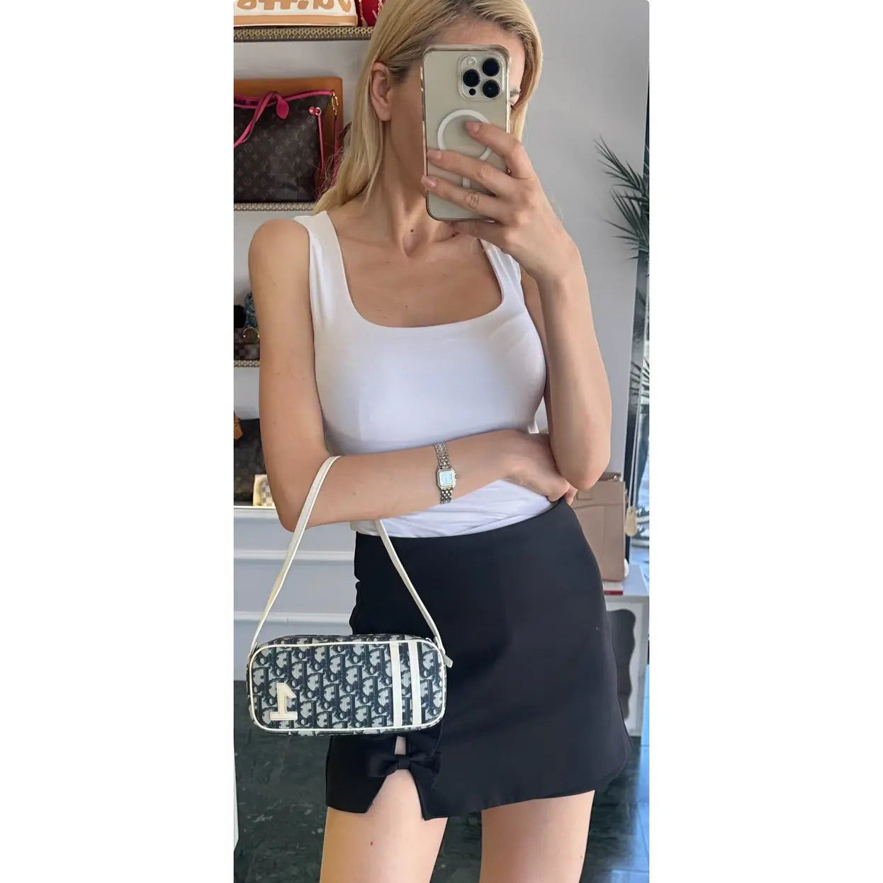 Dior by Galliano vintage y2k White/Blue Oblique trotter Canvas and ecru Patent Leather No.1
Pochette Bag