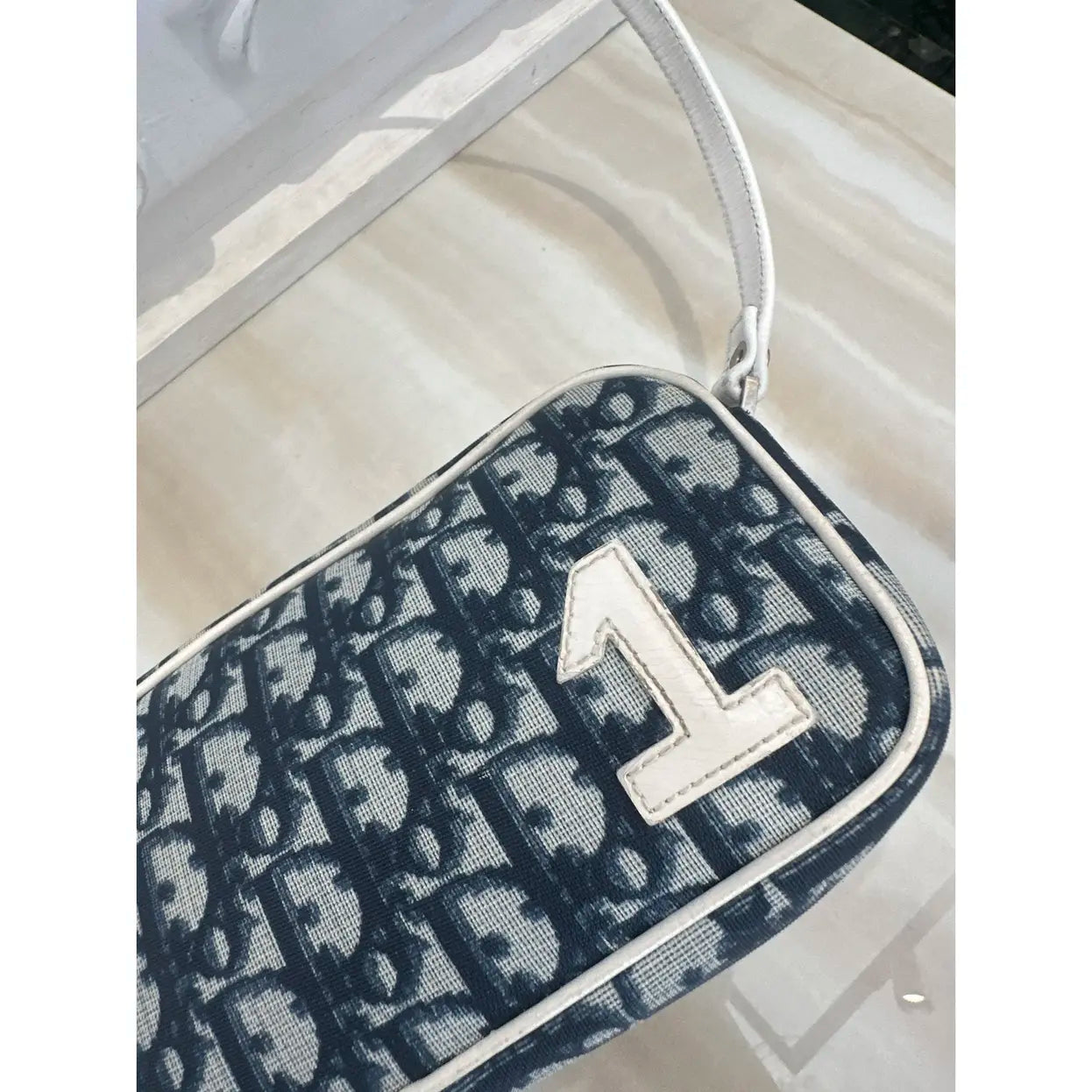 Dior by Galliano vintage y2k White/Blue Oblique trotter Canvas and ecru Patent Leather No.1
Pochette Bag